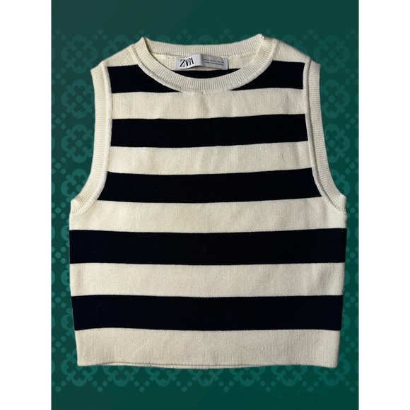 Zara Jackets & Blazers - ZARA Striped Knit Sleeveless Vest Top Women's Size Medium Black White